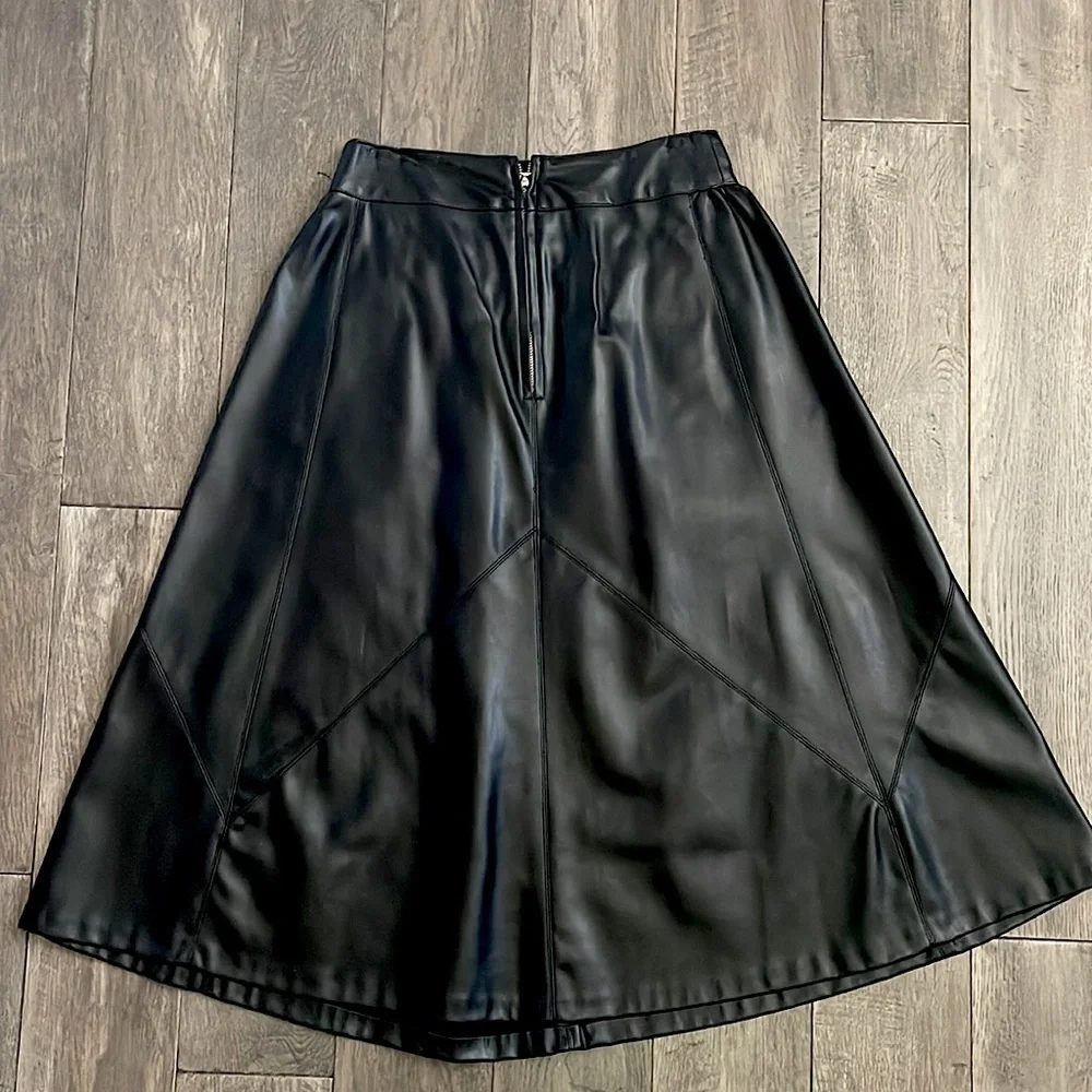 Zara Black Faux Leather Midi Skirt Size XS